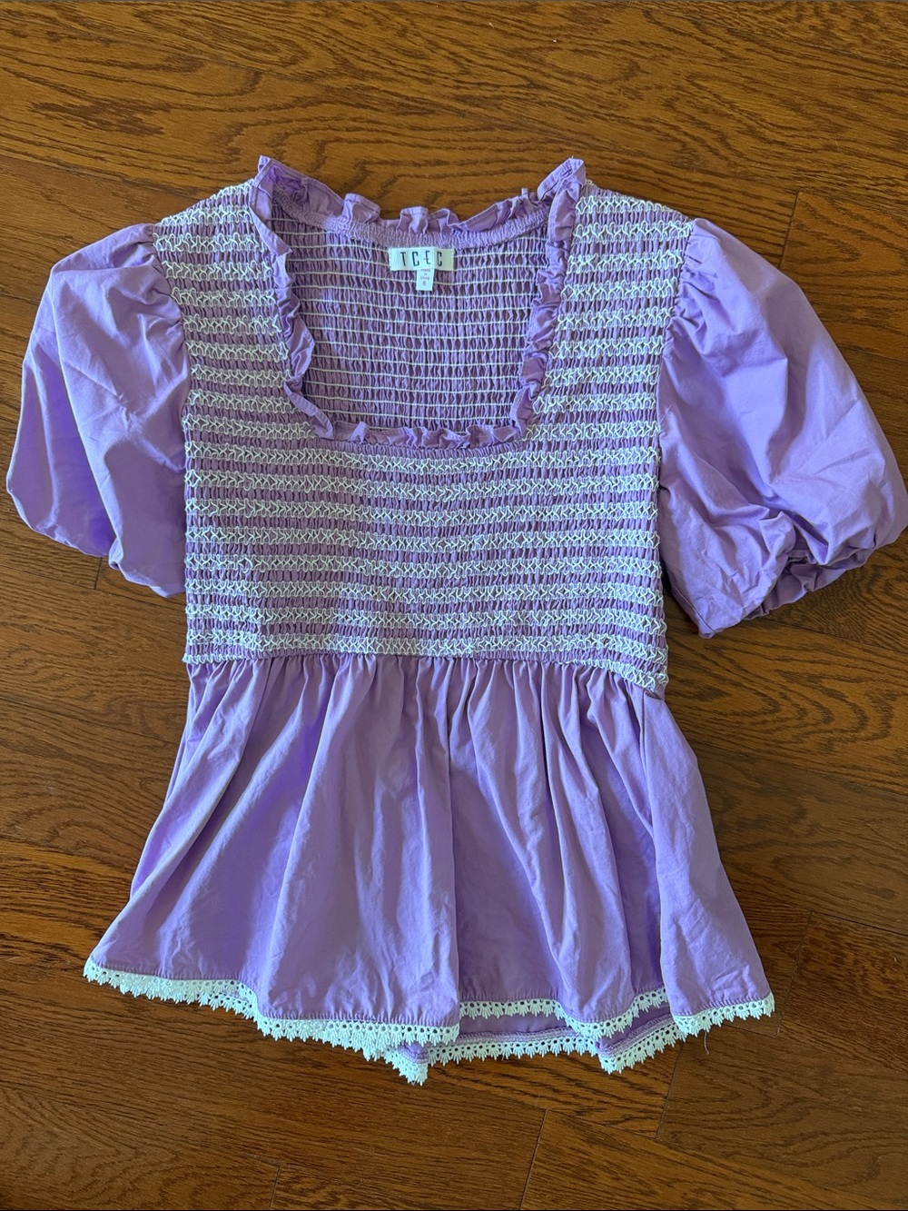 TCEC Lilac Smocked Top with Ruffle Trim